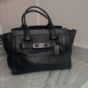 Coach Black Pebbled Leather Tote with Turnlock Detail